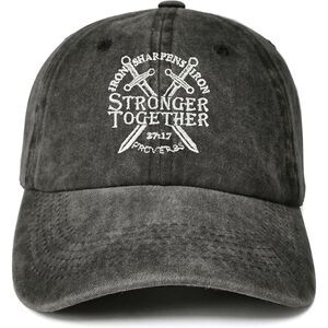 Unisex Black Christian Stronger Together Embroidery Adjustable Baseball Cap